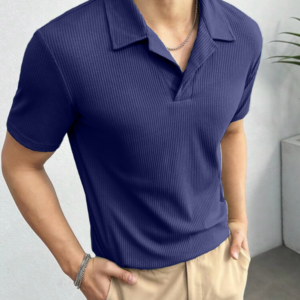 Waffle Knit Polo - Navy Blue