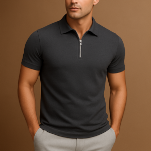 Plain Zipper Polo – Gray