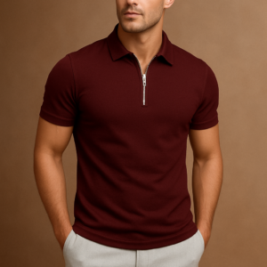 Plain Zipper Polo – Maroon