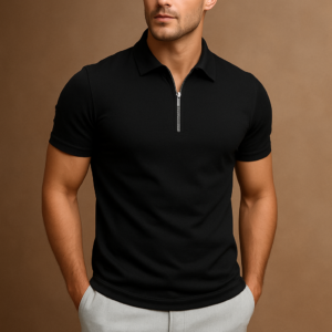Plain Zipper Polo – Black